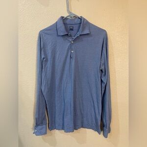 Fedeli long sleeve blue stripe polo shirt
